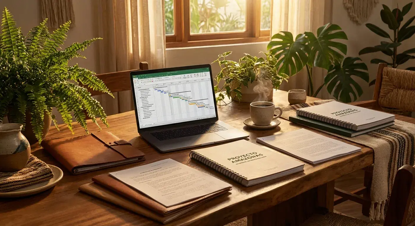 Equipo revisando documentos legales y cronogramas