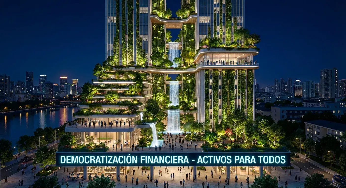 Espectacular edificio ecológico de uso mixto al atardecer, mostrando la solidez de un activo premium