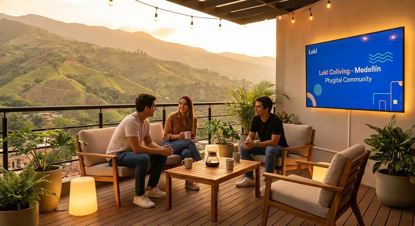 Atardecer en un espacio de coliving en Medellín