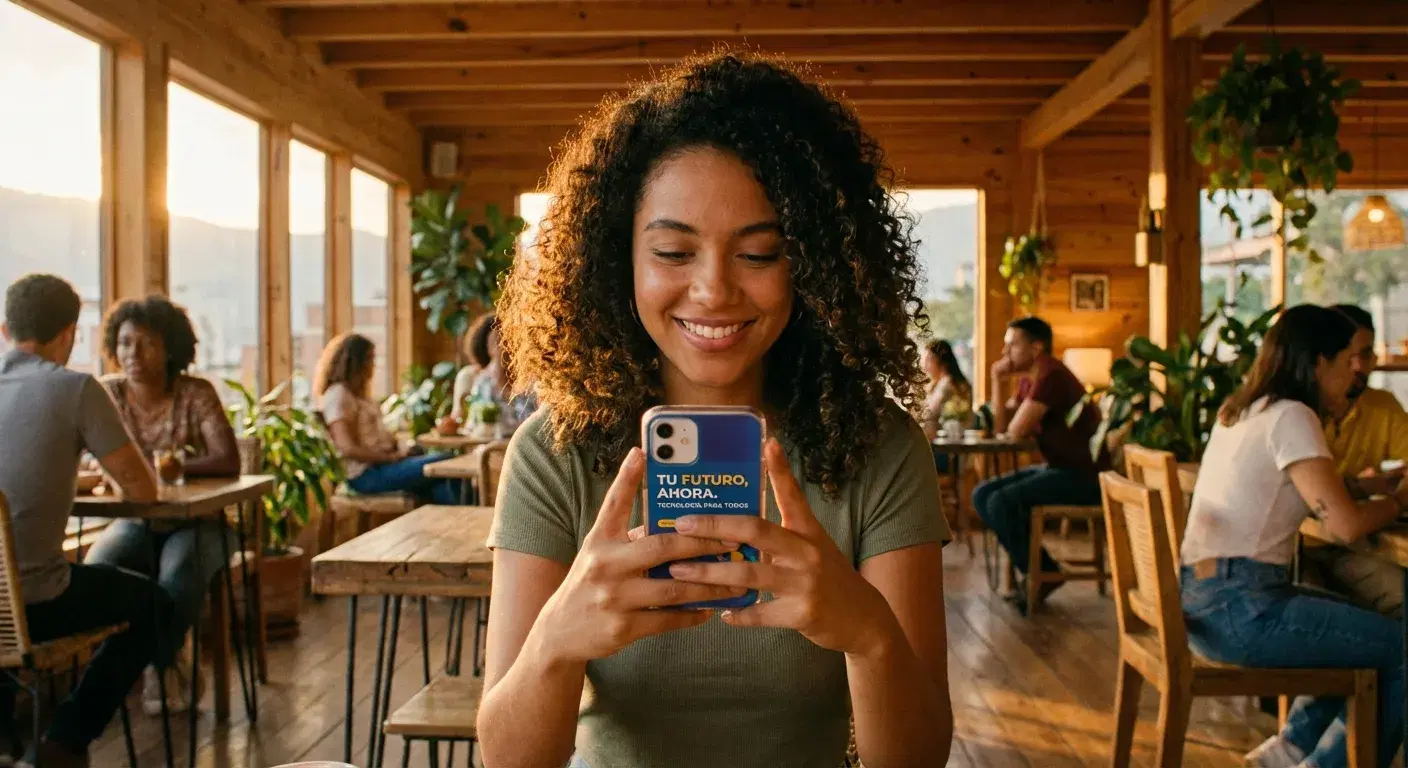 Joven con celular invirtiendo en real estate digital