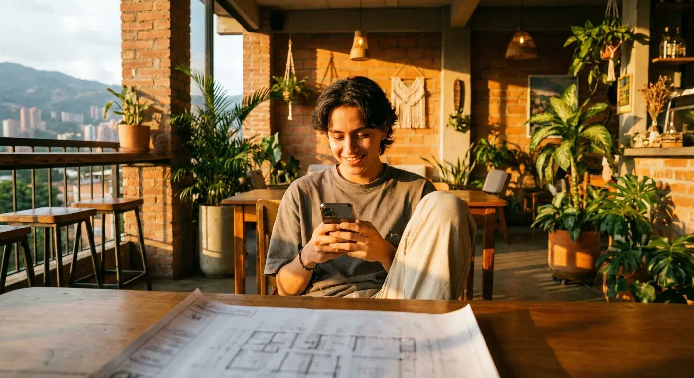 Persona en un café investigando qué es el crowdfunding inmobiliario